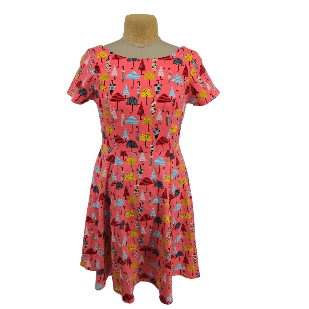 Women's Pink Umbrella Print Fit & Flare Dress